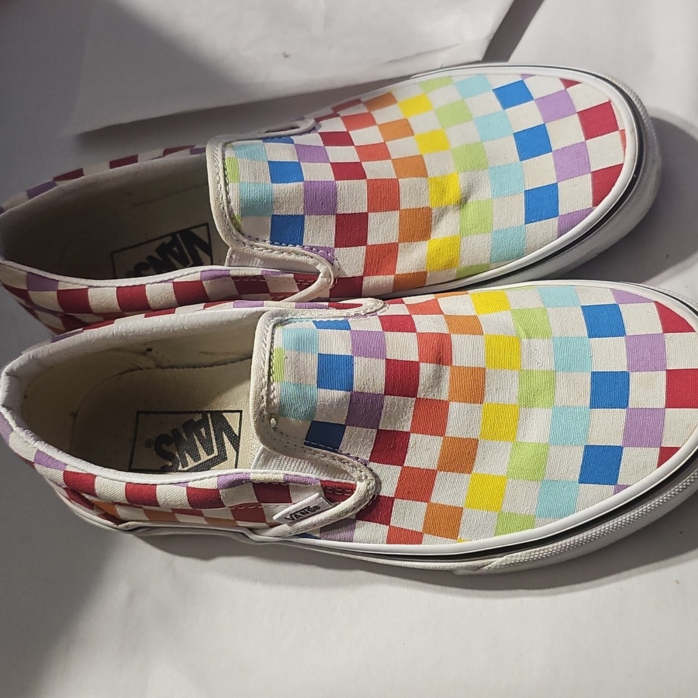 Vans Womens Colorful Checkered Slip-On Shoes - Picture 2 of 6